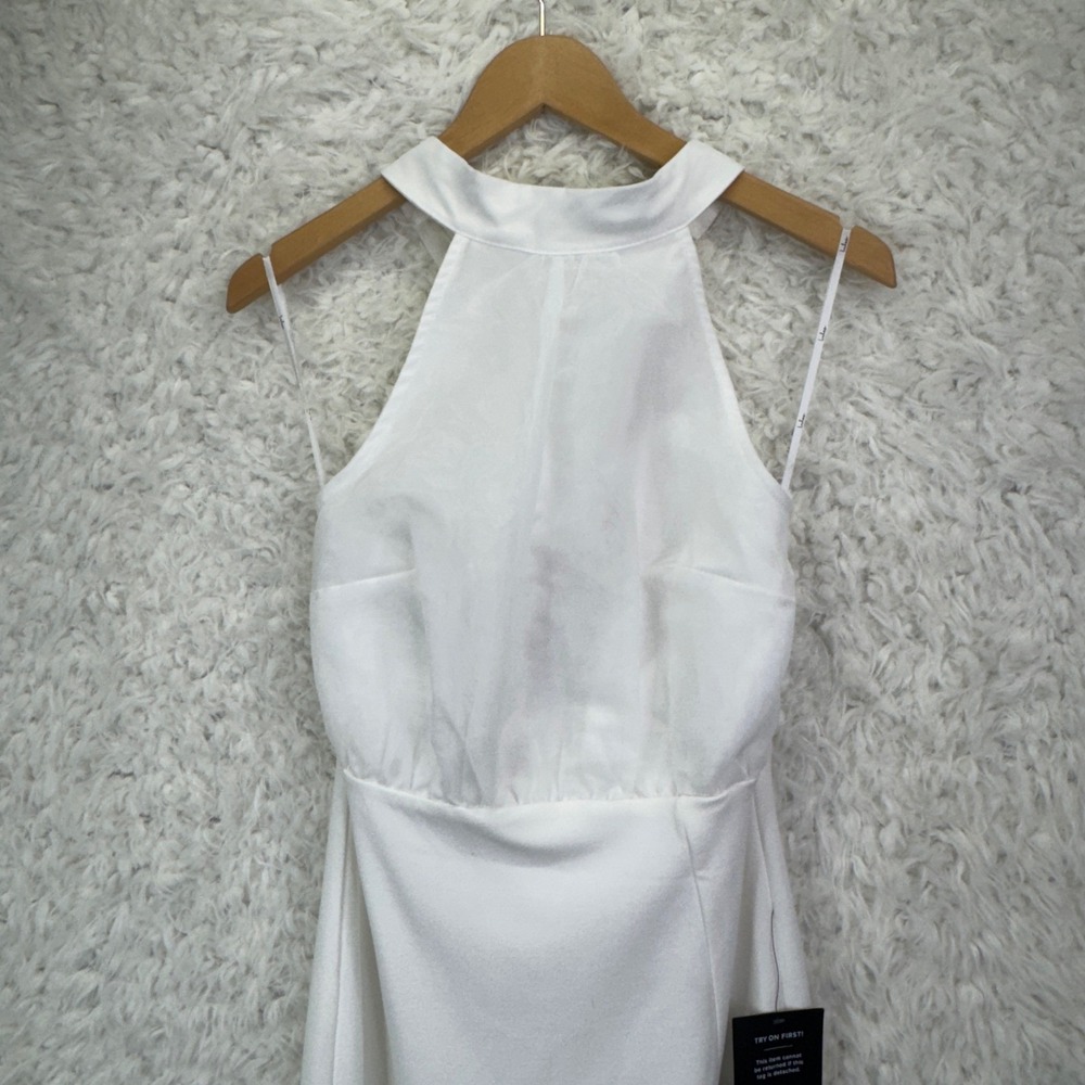 Lulus Halter Neck Midi Dress Womens M White Elegant Minimalist Bridal Slit Dress - Picture 13 of 14